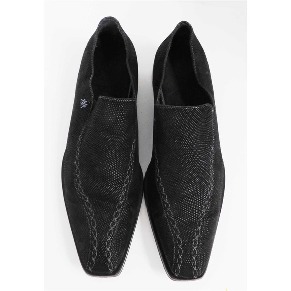Mezlan Black Blass Beaded‎ Suede Leather Slip on Loafers sz 11